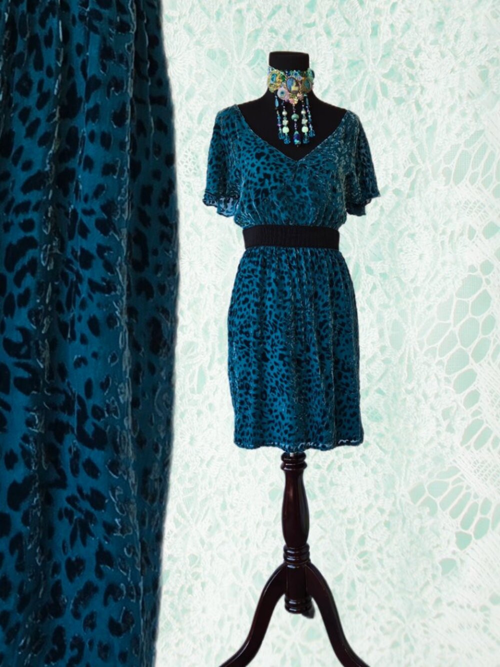 Frock! by Tracy Reece Teal Burnt Velvet Silk-blend Babydoll Dress - FLAWED